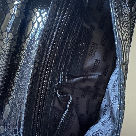 Michael Kors Black Glazed Python Embossed Leather Clutch - Picture 5 of 6